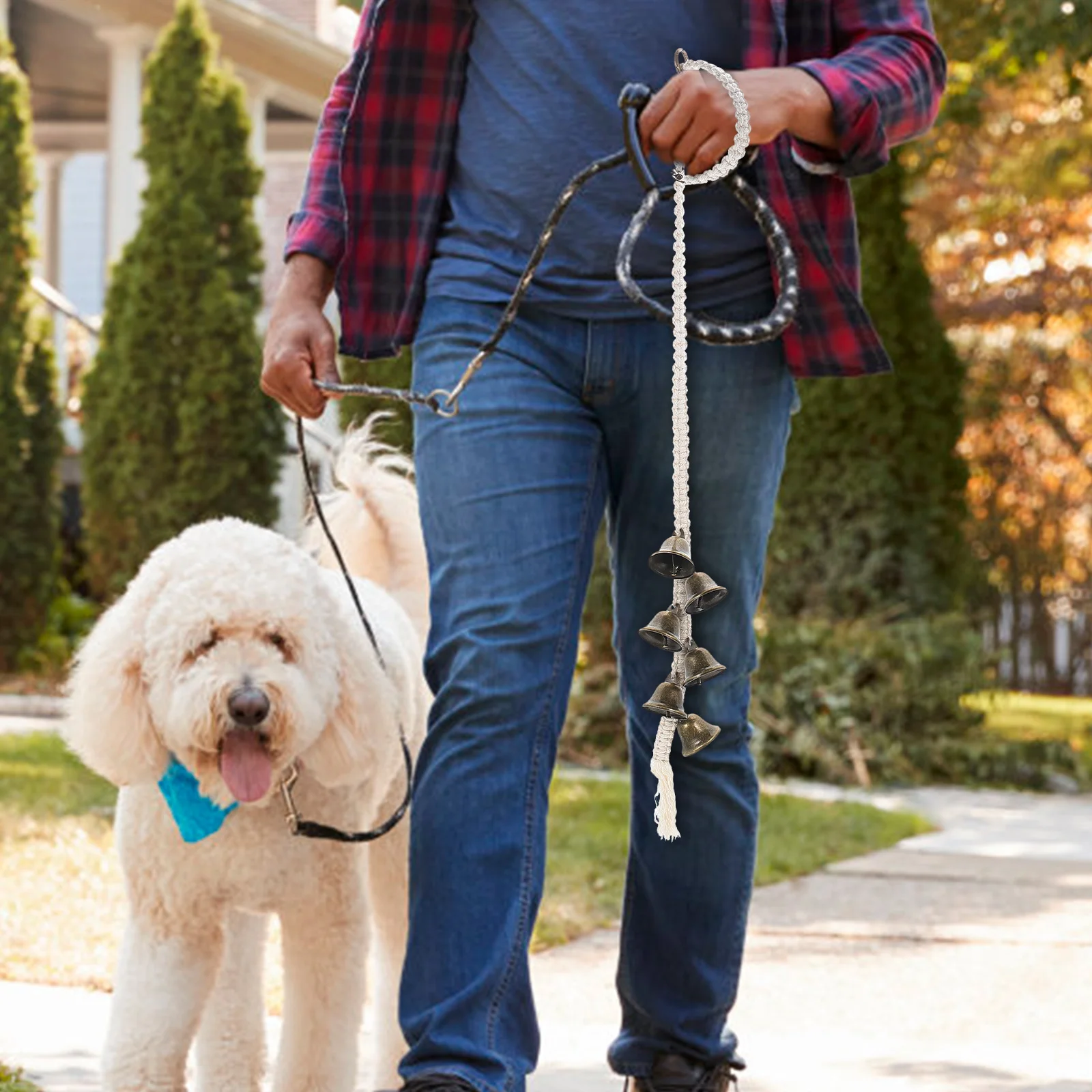 

Wooden Beads Dog Training Cotton Rope Puppy Toilet Accessories Durable Hanging Door Handle Snap Design Easy Install Pet for Door