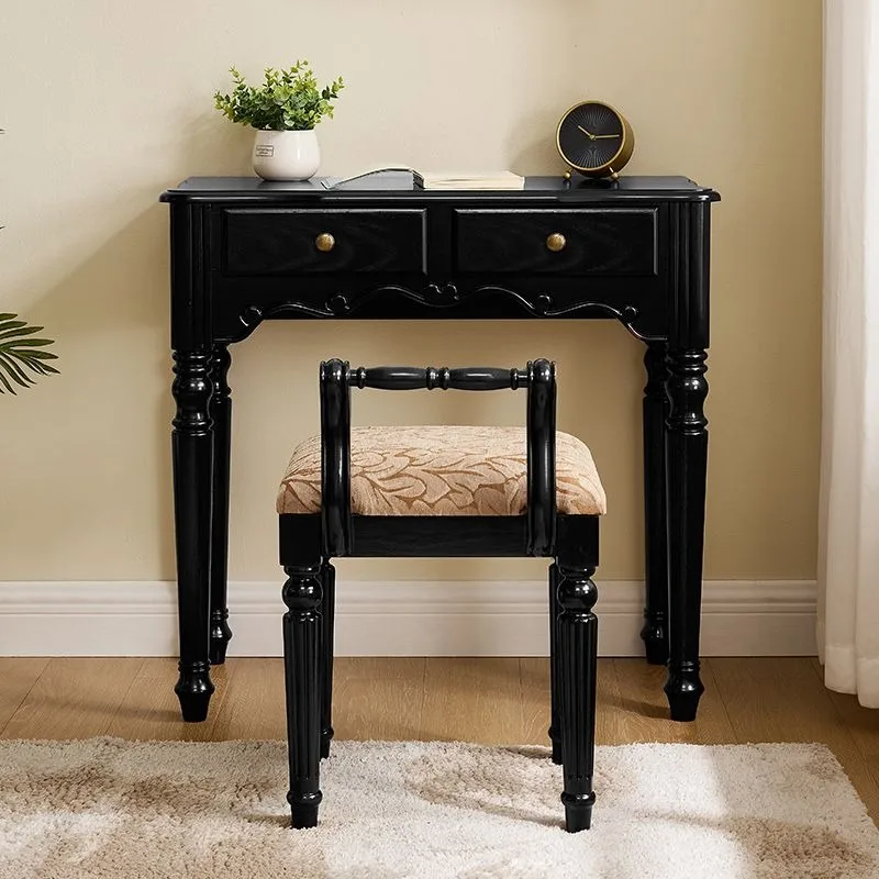 French retro desk, all solid wood bedroom black small apartment computer desk, home study desk 40 wide European style