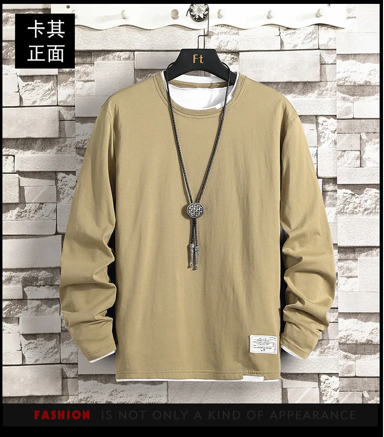 Spring Autumn Men's Cotton Round Neck Long Sleeved T-shirt Top Quality Casual Round Neck Solid Loose Hoodie Pullover Shirt