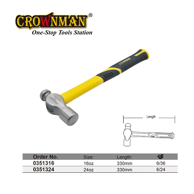 CROWNMAN Striking Hand Tool 8OZ/16OZ/20OZ American Type TPR Handle Ball Pein Hammer