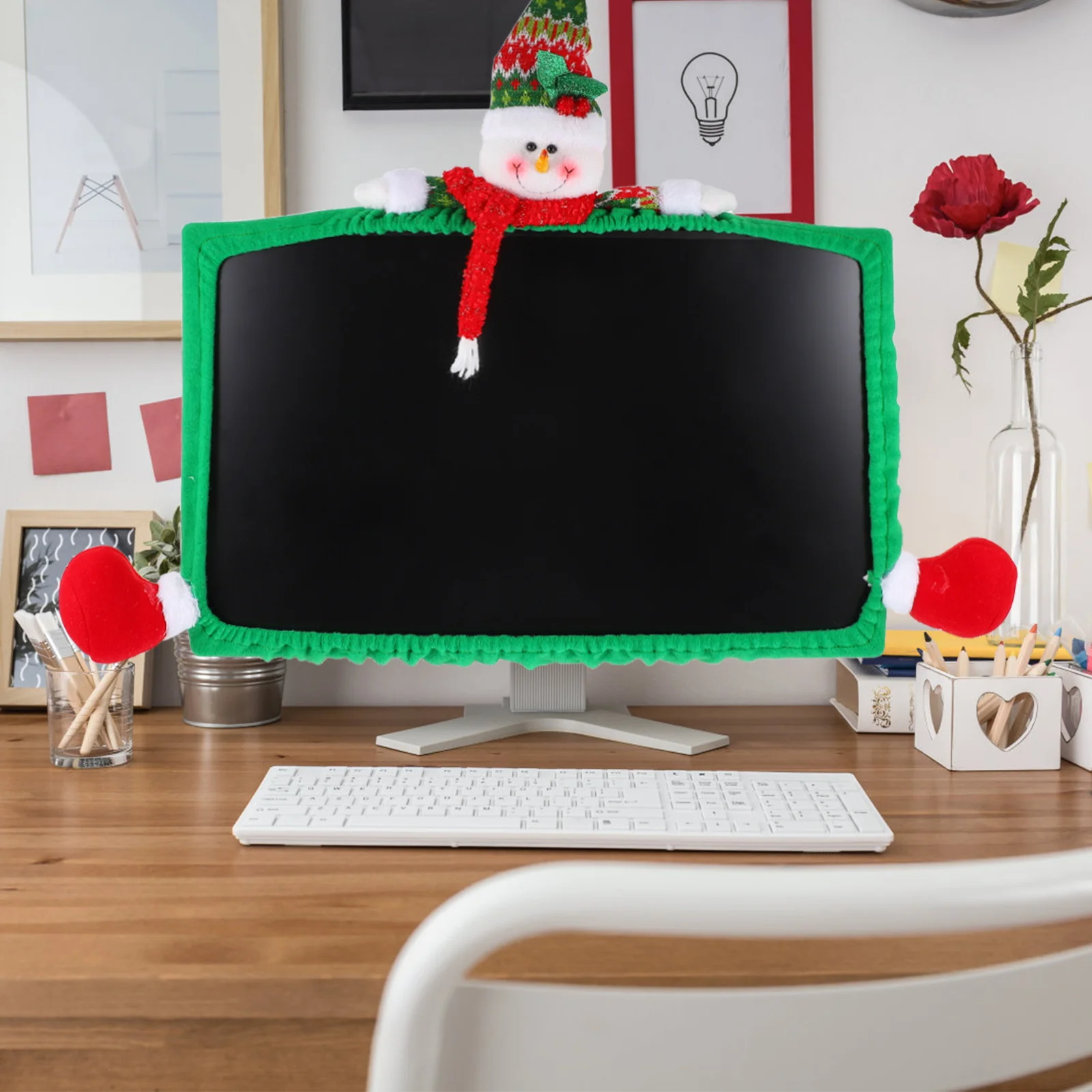 

Unique Attractive Snowman Monitor Cover Christmas Elements Design Creative Desktop Decoration