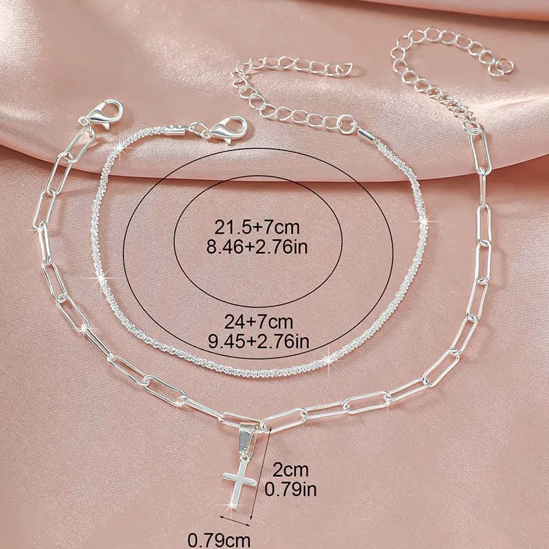 Einfaches Temperament funkelnde Fuß kette für Frauen Böhmen Kreuz Herz Anhänger verstellbare Kette Fußkettchen Nische Design Schmuck Geschenke – Detail 21