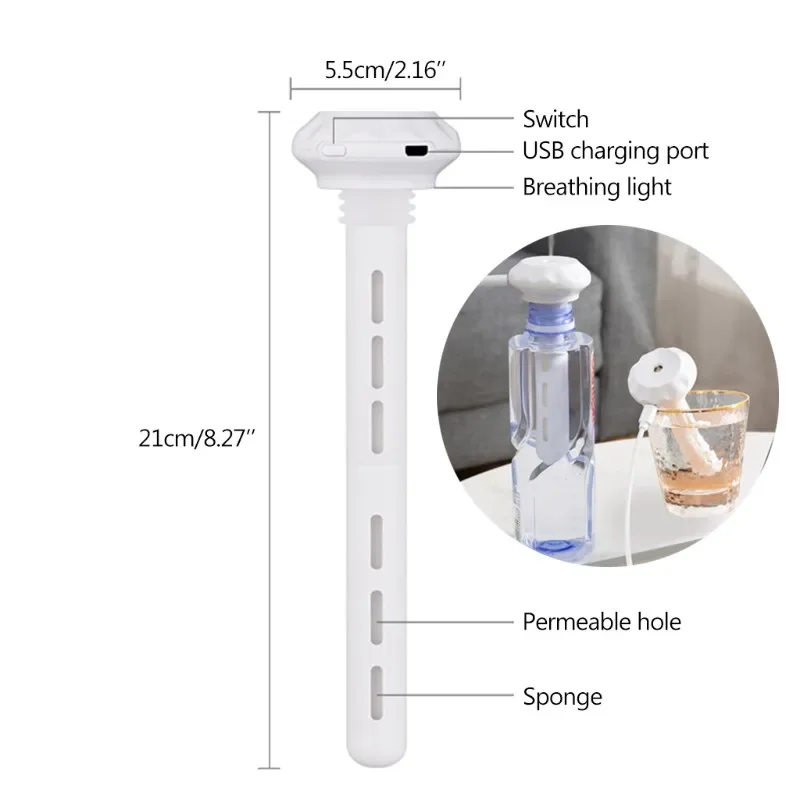 ポータブルおよび低ノイズUSBカー加湿器スティック,長さ調節可能,多様なコンテナ,アロマディフューザー