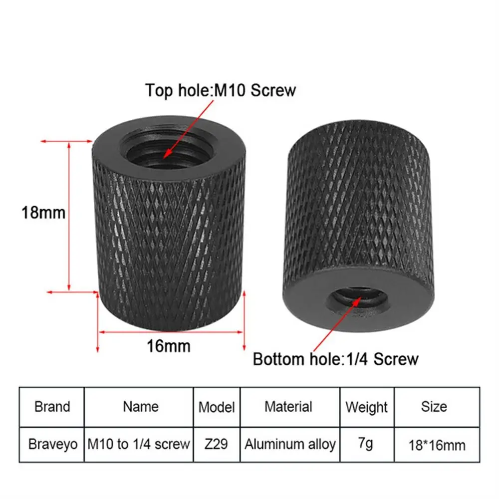 Tornillo de conversión de trípode de doble tuerca hembra a hembra, conector de aluminio negro para cámara 1/4 a M4/M5/M6/M8/M10