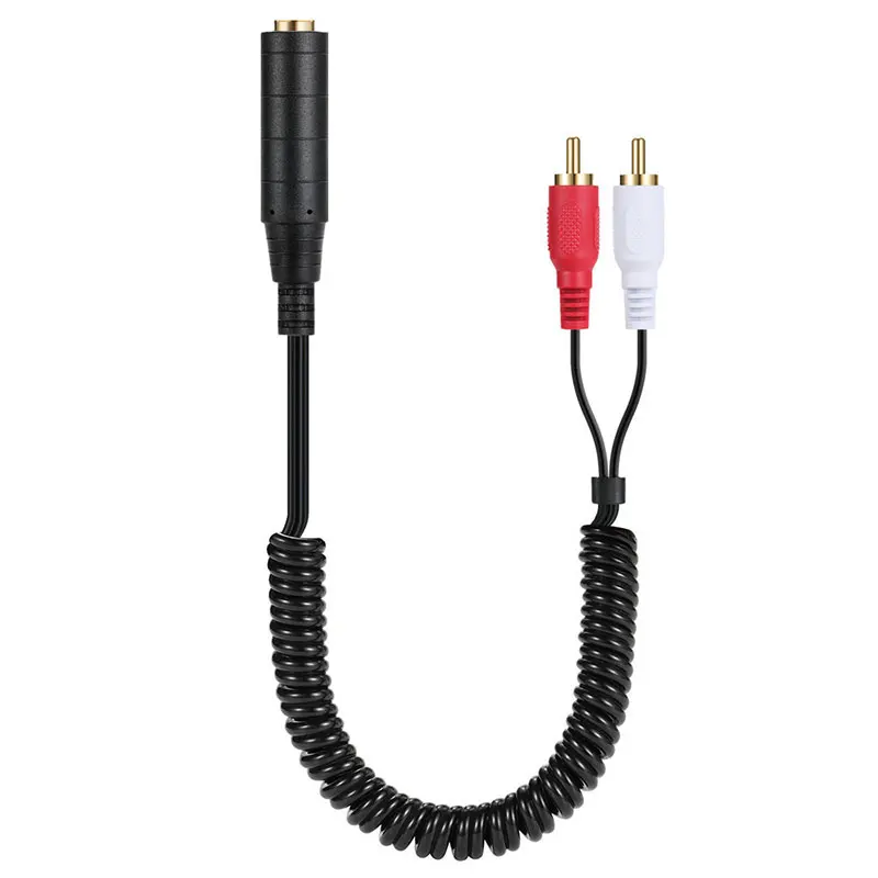 Cable estéreo de contracción de expansión elástica TRS 6,35 macho 2 Doble RCA macho hembra 6,35mm hembra dos RCA macho hembra línea de resorte