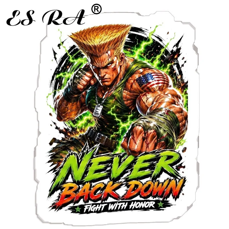 Pegatinas Mate 'Never Back Down' con Tótem de Rayo Verde, Estilo Militar, para Decoración Personalizada de Cuadernos y Equipaje, Resistentes al Agua