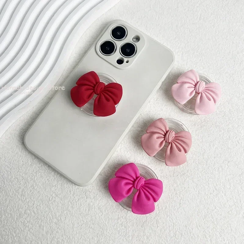 Cute Colorful Bowknot Phone Grip Expandable Desktop Stand Macaron Resin Butterfly Knot Foldable Holder Mobile Accessory