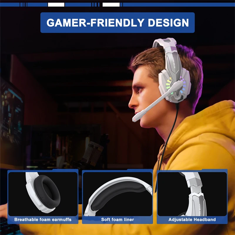 Gaming Headset with Mic Dynamic RGB/In-line control For PC PS4 PS5 Gaming Headphones 3.5mm USB Headphones for Laptop Computer