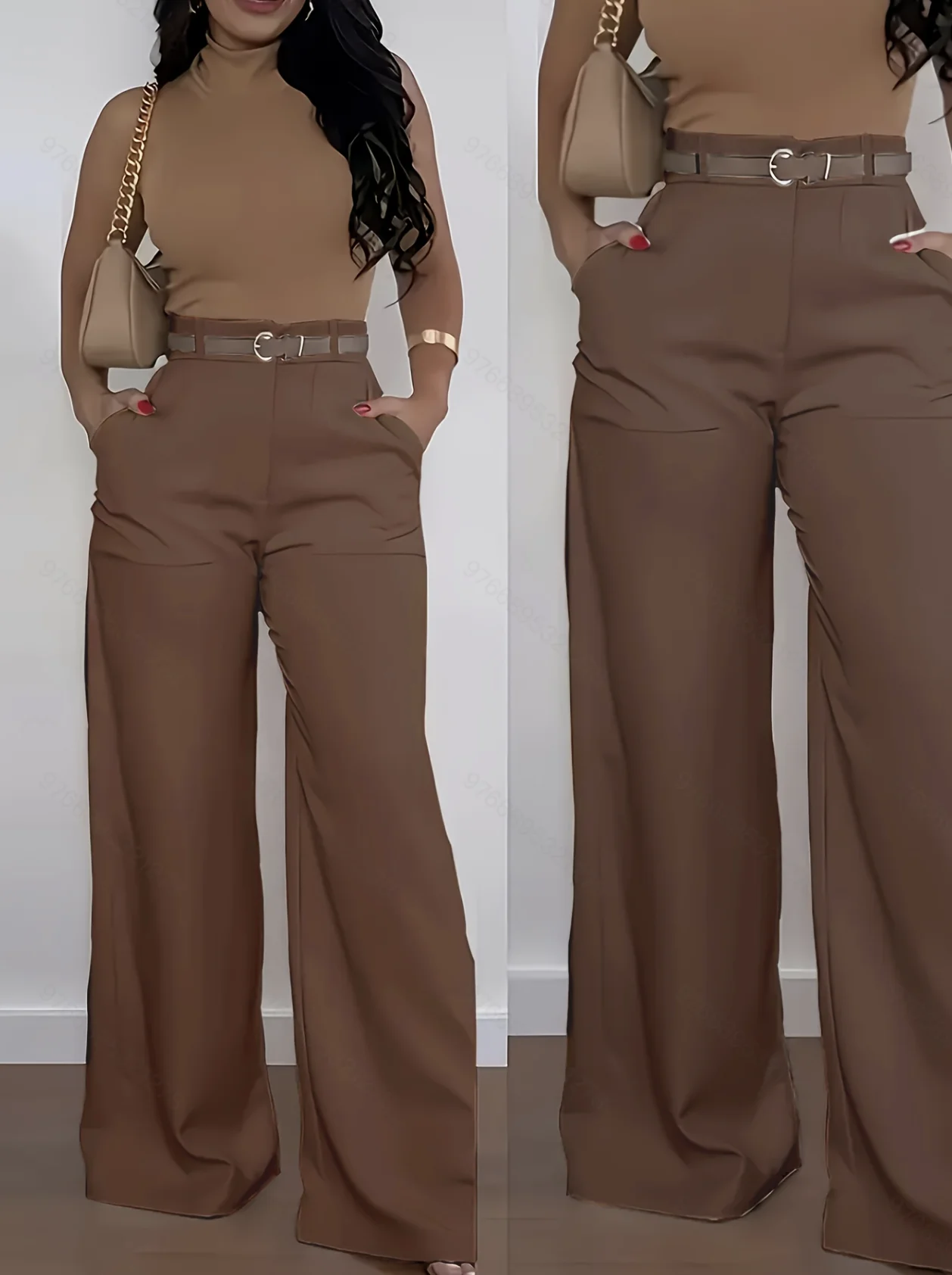 Elegante, lässige und modische, vielseitig einsetzbare Outdoor-Sportbekleidung für Damen, bestehend aus einem Anzug mit Hose (ohne Gürtel). – Detail 1