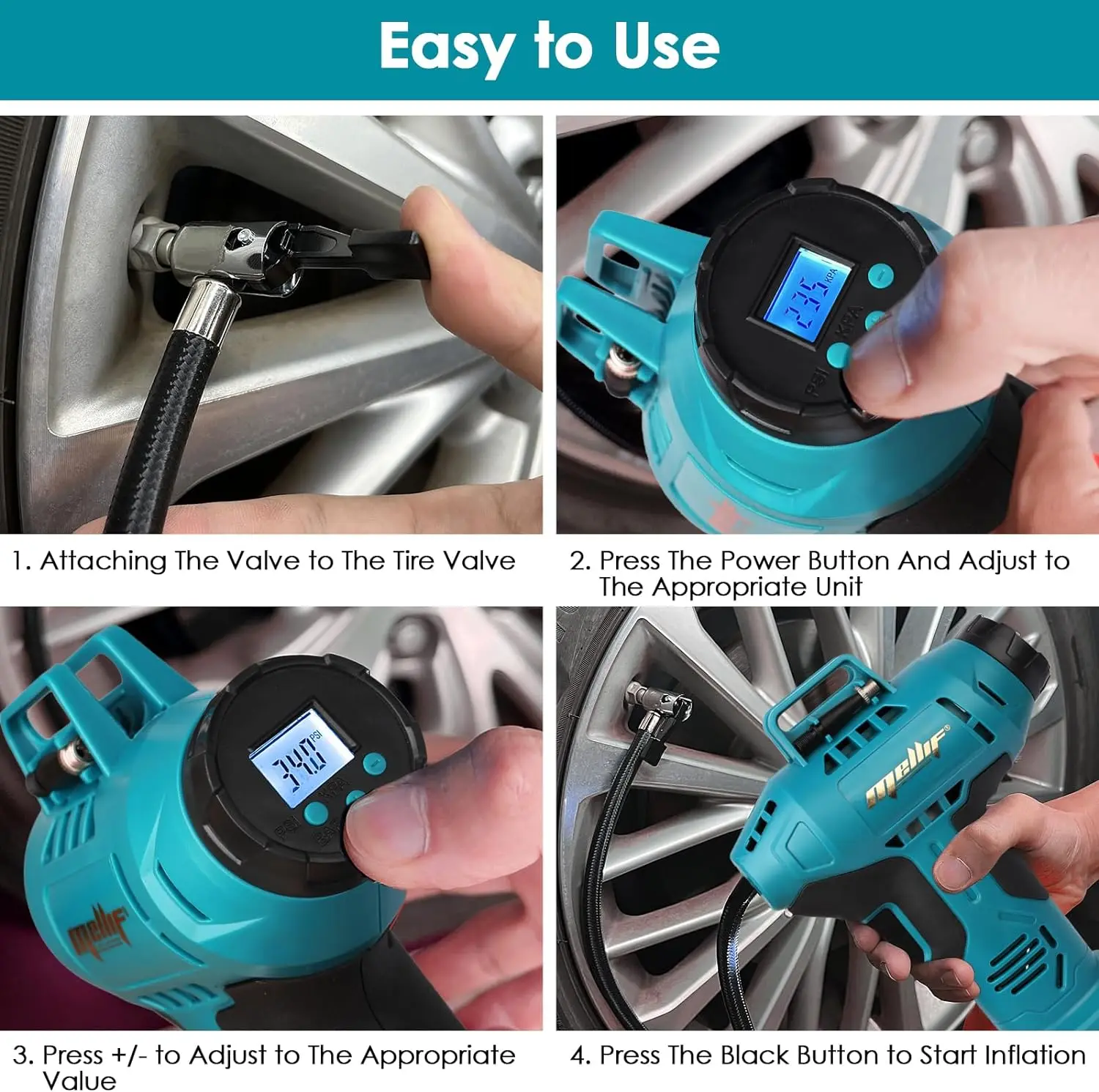 Cordless Tire Inflator Air Compressor for Makita 18V Battery Handheld Air Pump w Digital for Cars Bikes Sport Balls(No Battery)