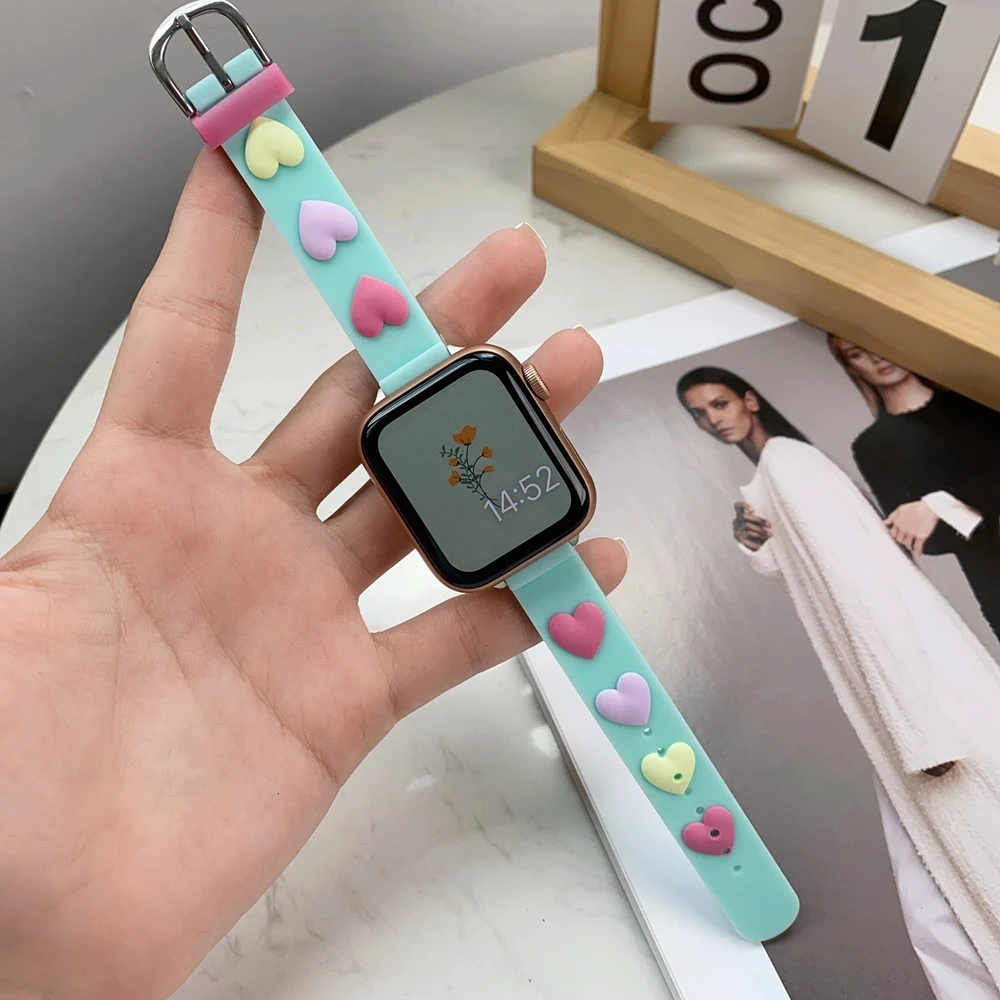 Popular Silicone Strap for Apple Watch Band Ultra 49mm SE7 40/44mm 41/45mm for iWatch 38mm 42mm 6 5 4 3 2 Love Shape Correa Belt