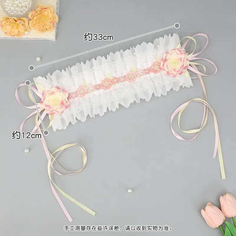 Joli cerceau de cheveux doux avec nœud papillon, bandeau de Cosplay de demoiselle d'honneur, accessoire de couvre-chef à fleurs en dentelle Lolita, fait à la main