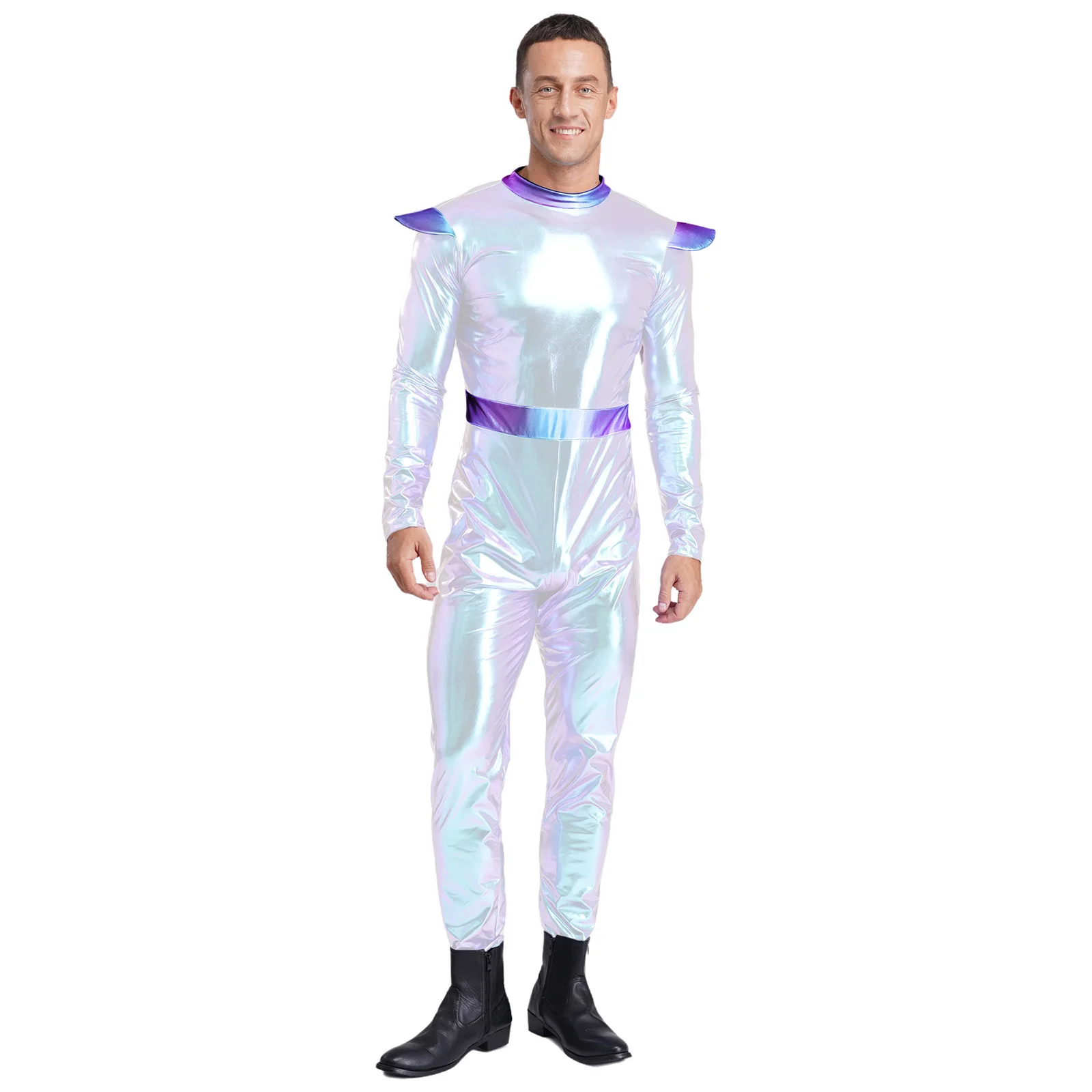 Zilver volwassenen buitenaardse cosplay kostuum heren robot jumpsuit astronaut ruimte outfit rollenspel prestaties festival kostuum
