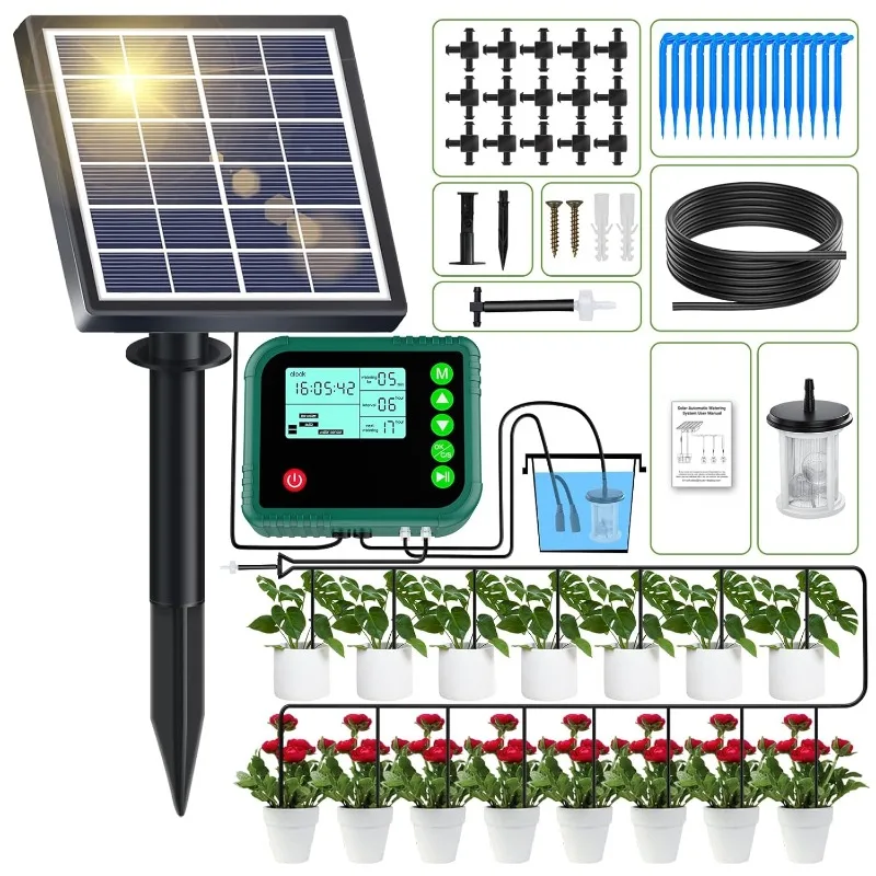 

Automatic Outdoor Solar 15 Potted Plant Watering Kit with Drip Irrigation Light Emitting Diode Display and Power Supply