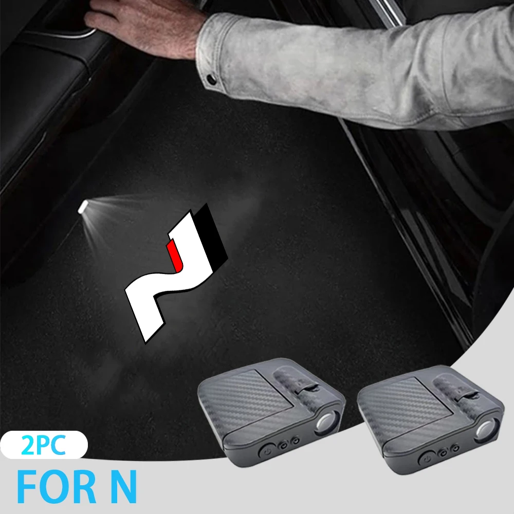 2Pcs LED Car Door Emblem Light Welcome Lamp Wireless Projector For Hyundai N line I40 I30 Sonata Tucson Santa Fe Elantra Azera view 3