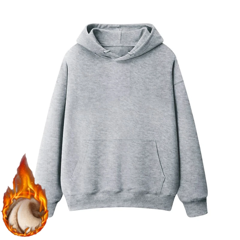 سترة نسائية بلون نقي للخريف والشتاء مع قلنسوة سميكة عصرية فضفاضة غير رسمية بتصميم قبعة ملابس الشارع الشهير بغطاء للرأس مبطن بالصوف