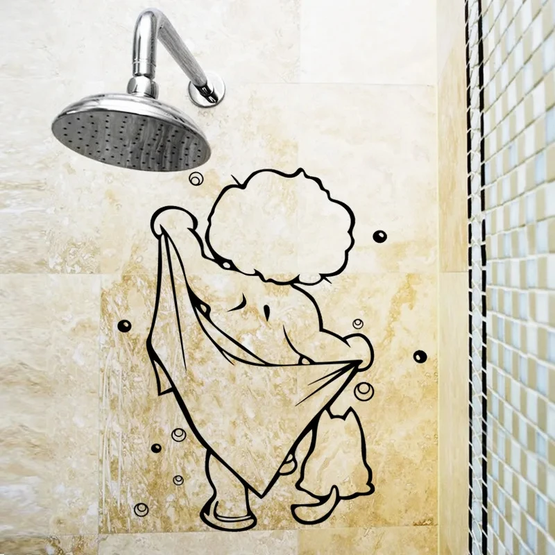 Shower Glass Door Stickers Kids Bathing Wallpaper Removable  Cute Wall Sticker