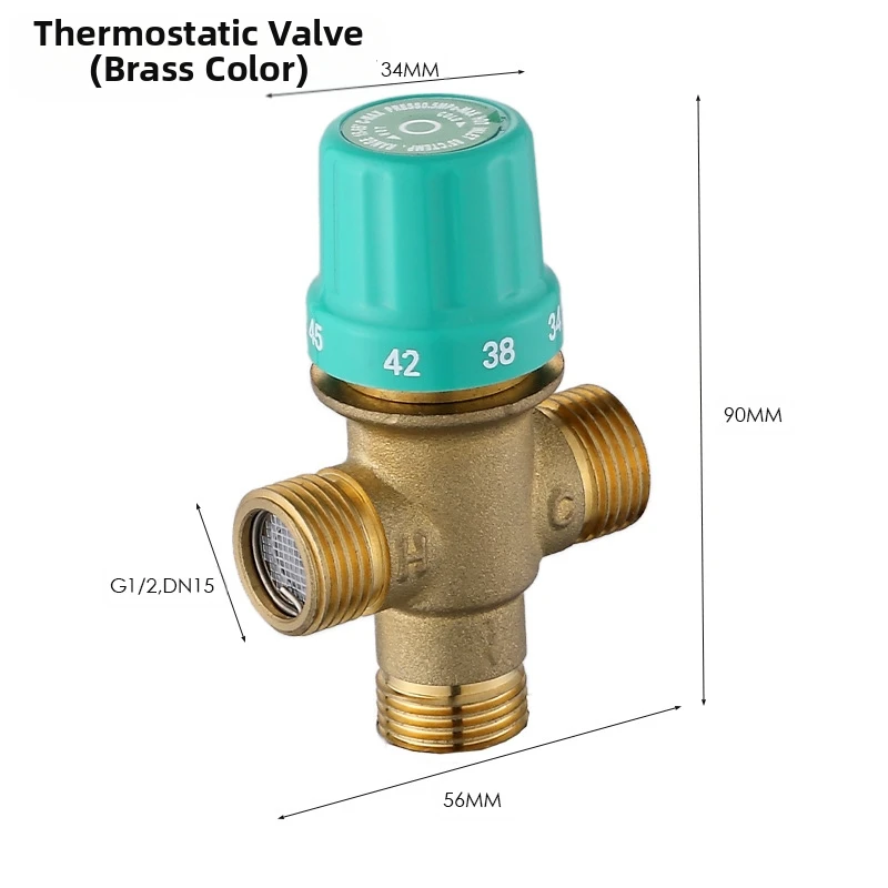 1/2 Inch Thermostatic Mixing Valve Brass Water Temperature Control Valve Adjustable 20-65℃ For Heating Systems