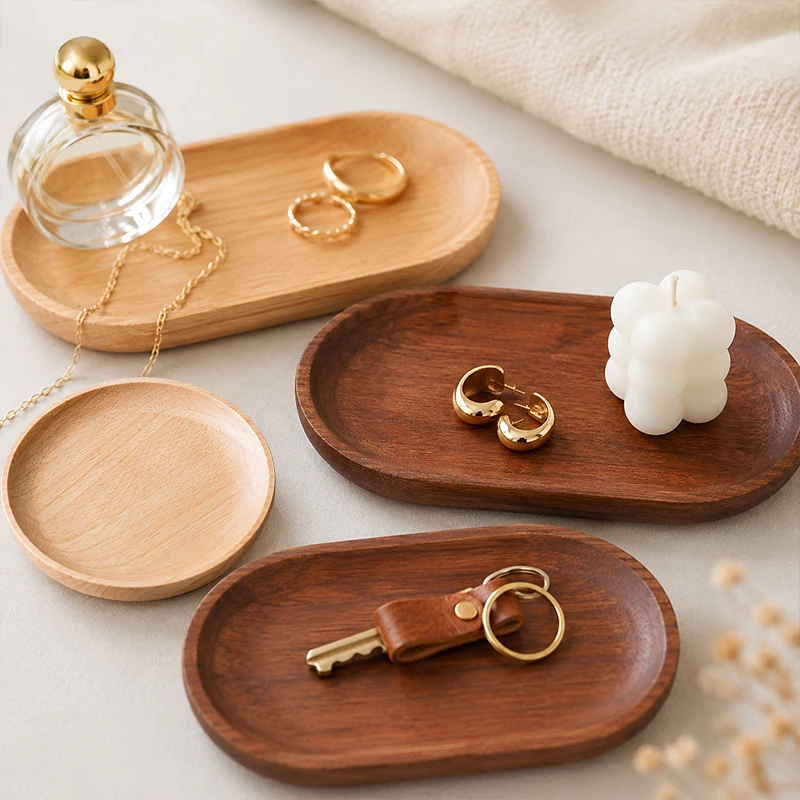 Japanese-style Tableware Solid Wood Food Tray Round Rectangle  Wooden Heat Resistant Snack Fruit Tea Saucer Pallet