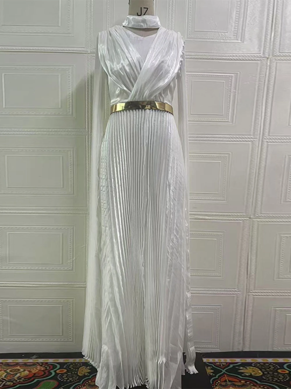 Abaya Cap manches robe de soirée plissée caftan à lacets dos Banquet femmes robe de bal avec ceinture dorée élégante une ligne tenue de fête