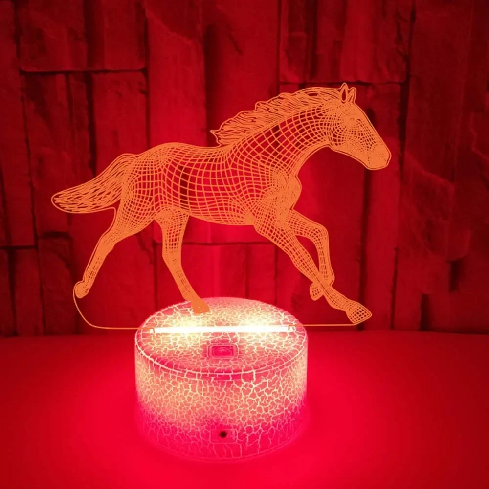 Horse 3D Night Light for Girls Room Decor USB Table Bedside Lamp Acrylic Nightlights Birthday Christmas Gift for Kids Toddler