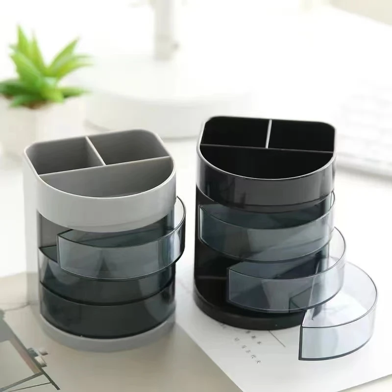 Three-layer multi-functional office pen holder Pen holder Drawer desktop pen holder multi-functional storage box Transparent pen