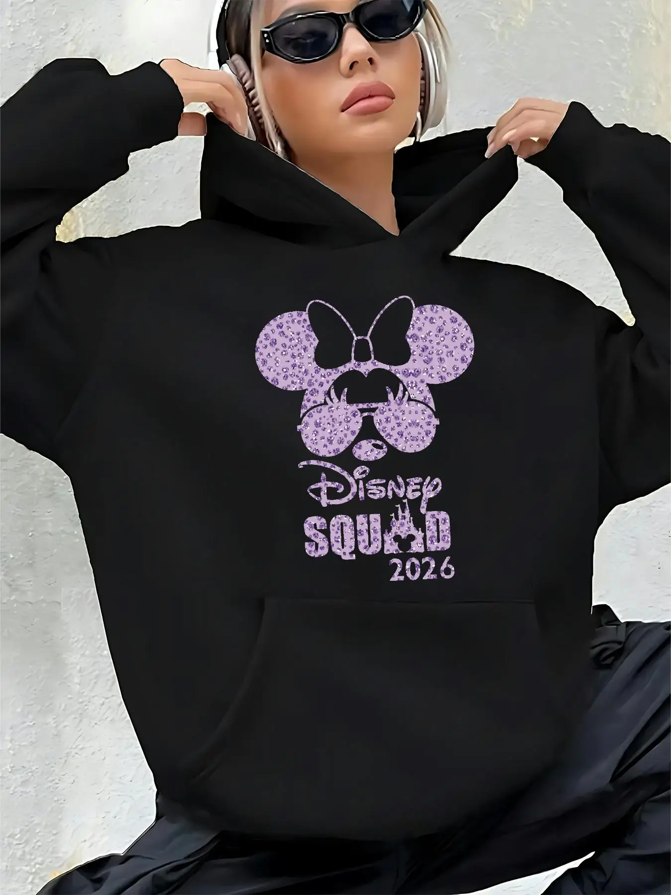 

Женская флисовая толстовка с капюшоном и рисунком Микки Мауса Disney 2026, уличная одежда унисекс, свободная повседневная одежда большого размера