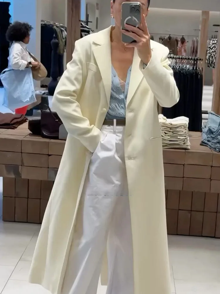 

HH женское модное однобортное длинное пальто с карманами, женская осенне-зимняя темпераментная уличная куртка с лацканами и длинными рукавами