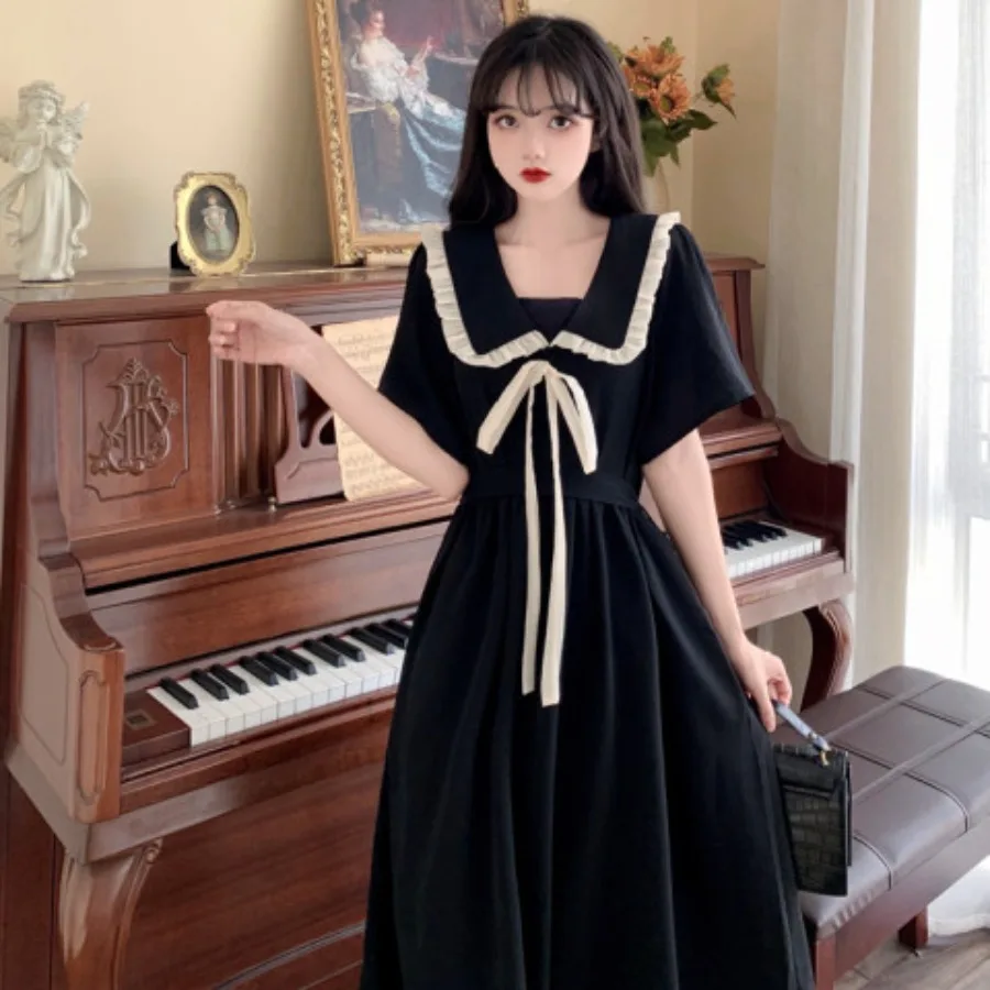 

【New style】[With belt] Doll-neck dress, women's summer new style, waist to show slimming, a-line dress, age-reducing fairy leng