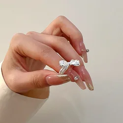 Sweet Geometric Bows Opening Adjustable Customized Rings for Women Fashion Jewelry Minimalist Accessories