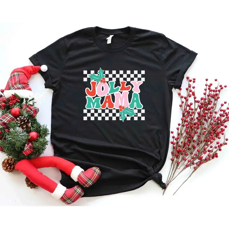 Jolly Mama T Shirt Christmas Retro holiday Party