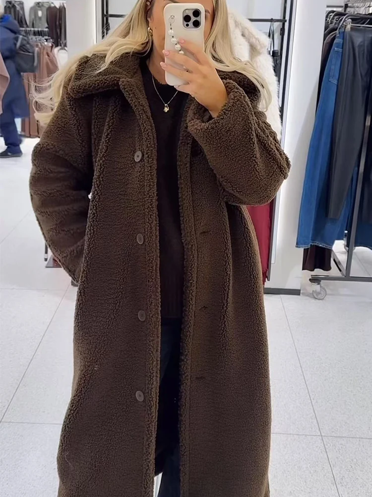 

Winter Women's Faux Fur Jacket Casual Oversize Long Sleeve Turn Down Collar Long Fur Coat New Stylish Female Fashion Outerwear