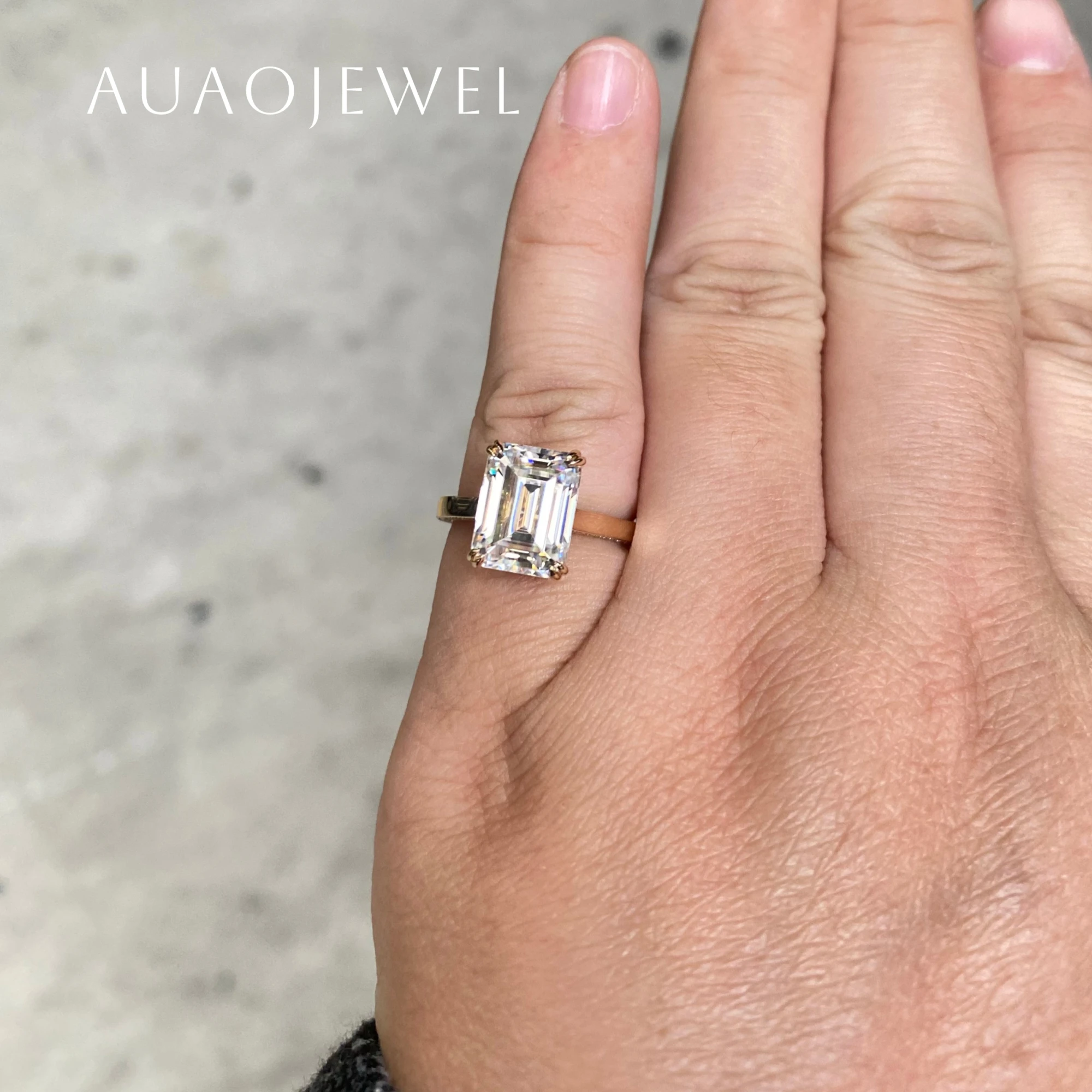 

AUAOJEWEL 3.8Carat 7.75X10.25Mm Emerald Cut Moissanite Fashion Ring 925 Silver 18K 9K 10K 14K Real Gold Jewelry Anniversary Gift