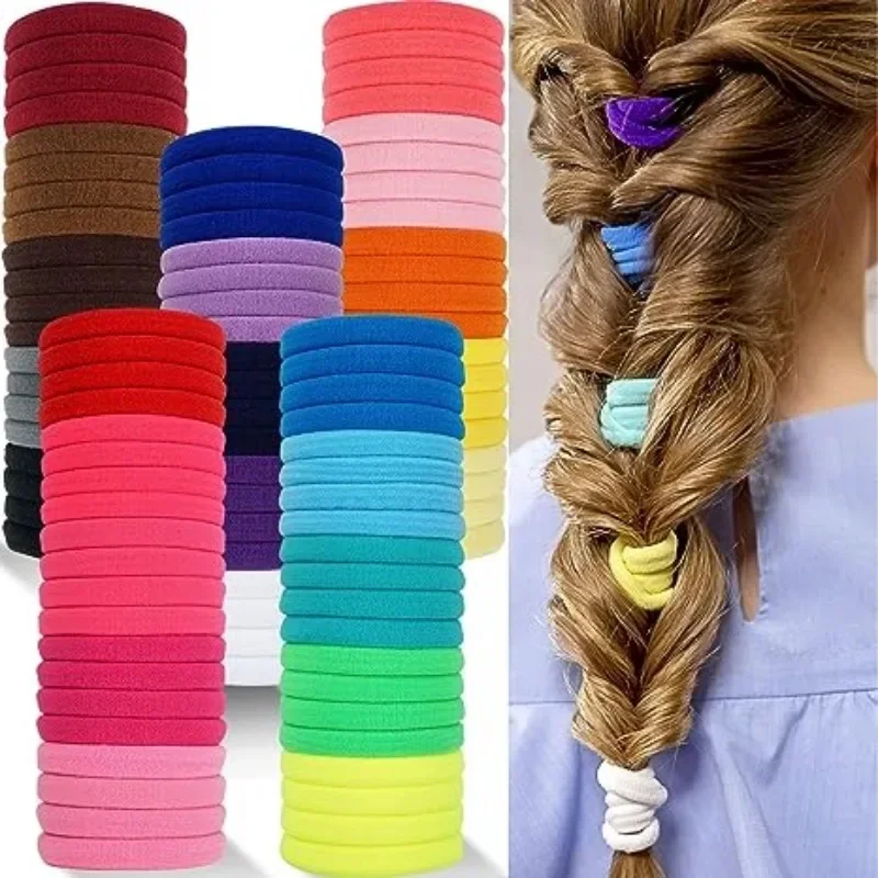 100/500pcs Colorful Basic Nylon Ealstic Hair Ties for Girls Ponytail Hold Scrunchie Rubber Band Kid Fashion Hair Accessories