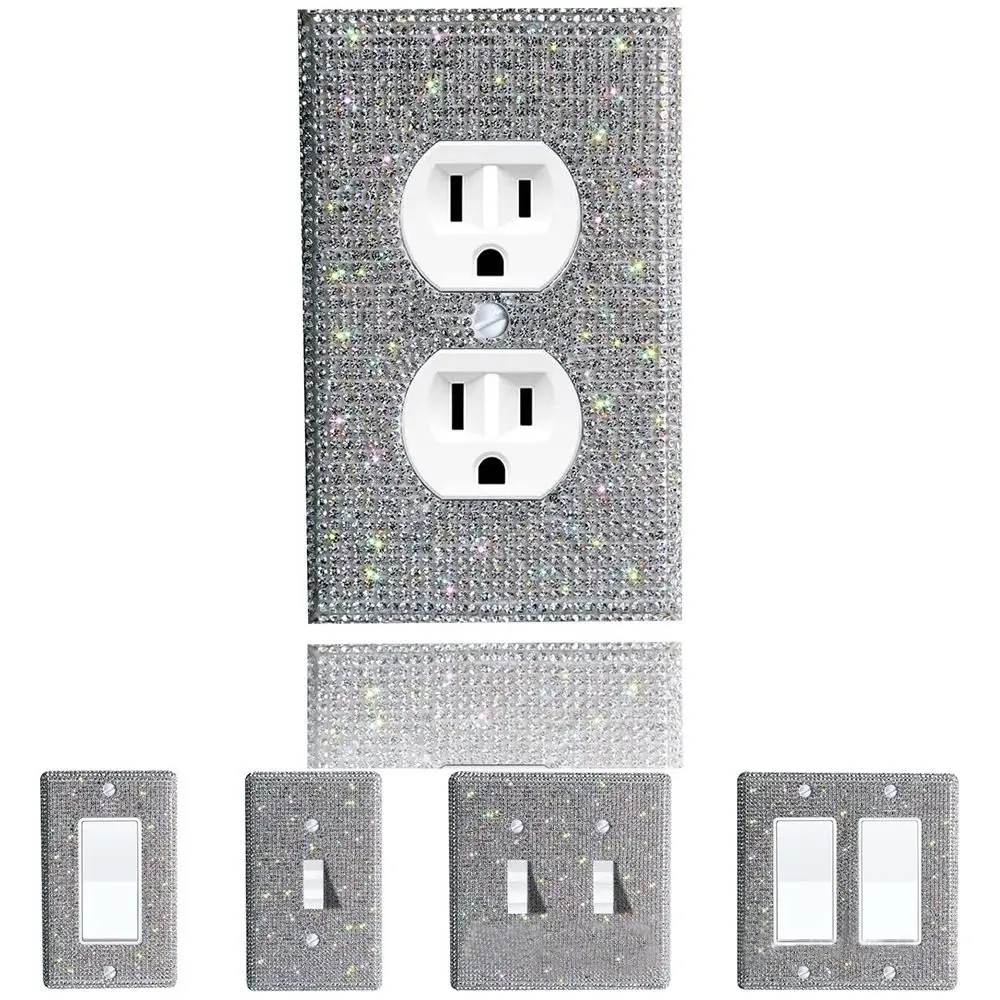 US Standard Elegant Glitter Crystal Switch Panel Sticker Rhinestones Socket Frame Wall Plate Cover Bling Plug Outlet