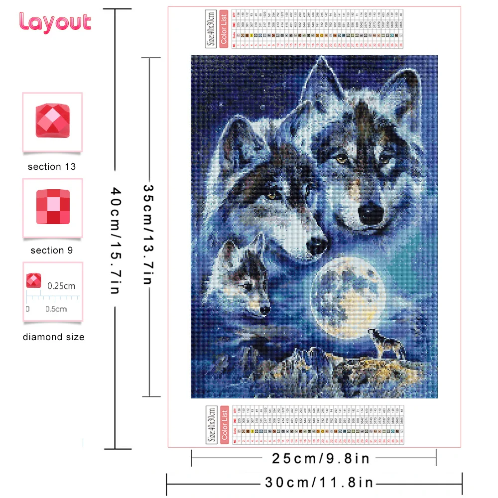 Huacan Diy Diamond Mosaic Animal Wolf Home Rhinestones Decoration Full Square Round Drill Painting Moon Gift Craft Kit