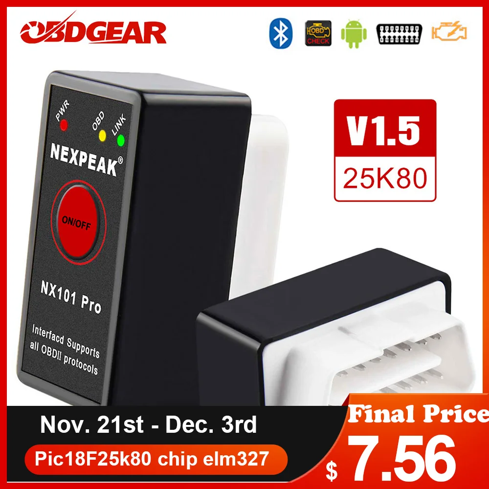 OBD2 ELM327 Bluetooth pic18f25k80 OBD2 Car Scanner ELM 327 Mini V1.5 OBD2 Scanner OBD Elm327  V 1.5 Auto Diagnostic Tool