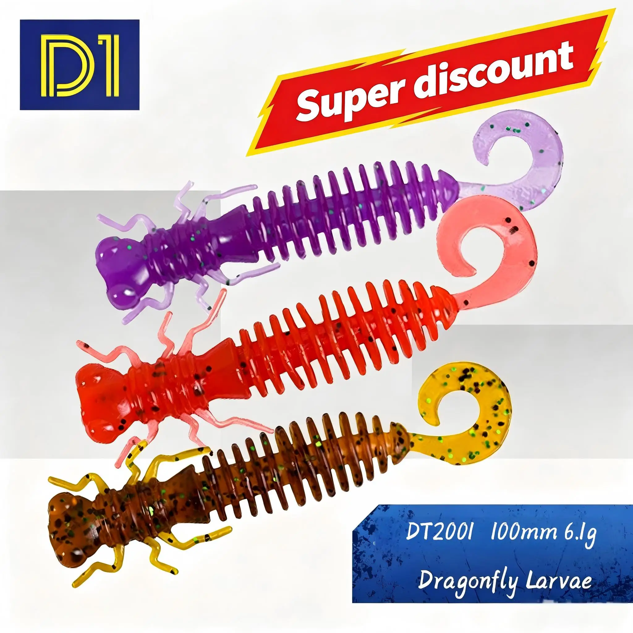 D1 Dragonfly Larva 2Pcs Set Bionic Clearance Fishing  Equipment Larva Soft Lure Fly 100mm 6.1g Plastic Baits For Bass Pike
