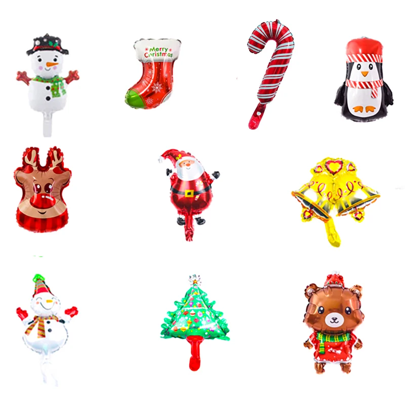 10pcs Mini Christmas Foil Balloons Santa Claus Snowman Elk Balloon Kids Birthday Christmas Decoration Navidad New Year Supplies