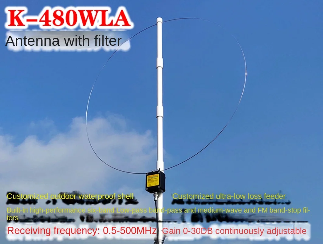 K-480WLA Antenna a banda intera media/corta/FM/aviazione/UVHF Antenna a onde corte ad anello piccolo SDR LOOP