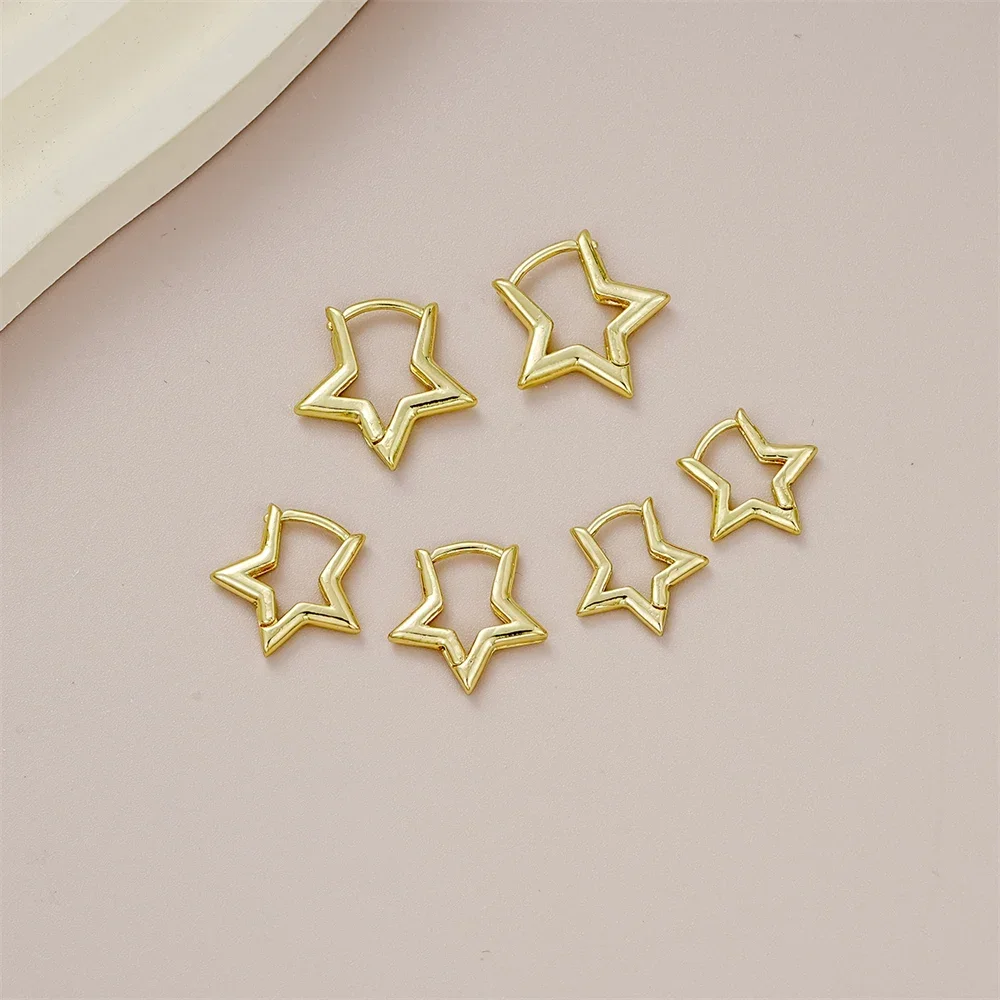6pcs/Set Vintage Glossy Chic Silver Color Star Hoop Earrings for Women Retro Pentagram Huggie Hoops Daily Wear Jewelry