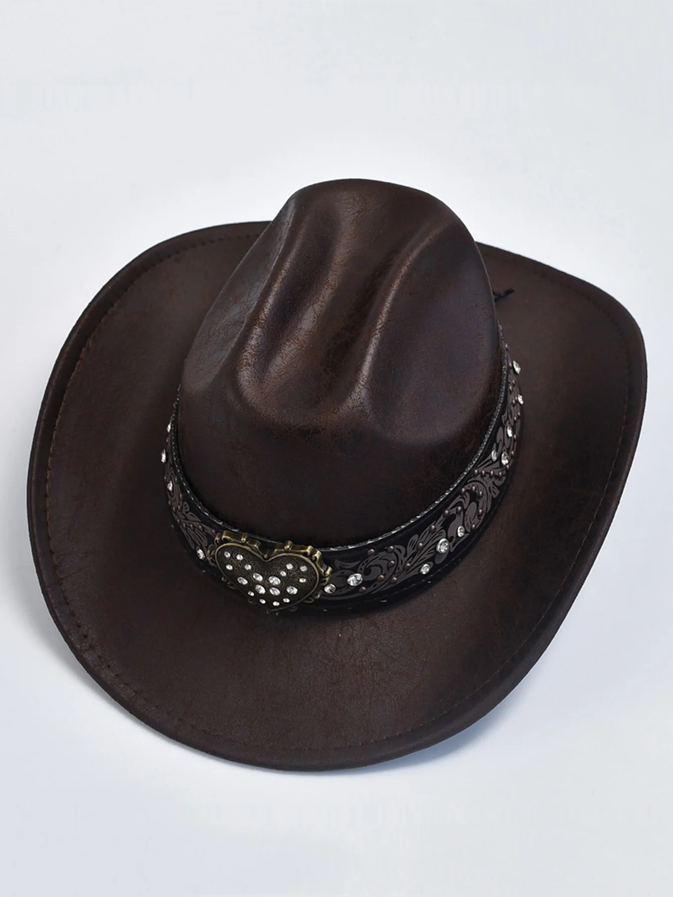 Faux PU Leather Western Cowboy Hats for Women Vintage Cowgirl Jazz Hat