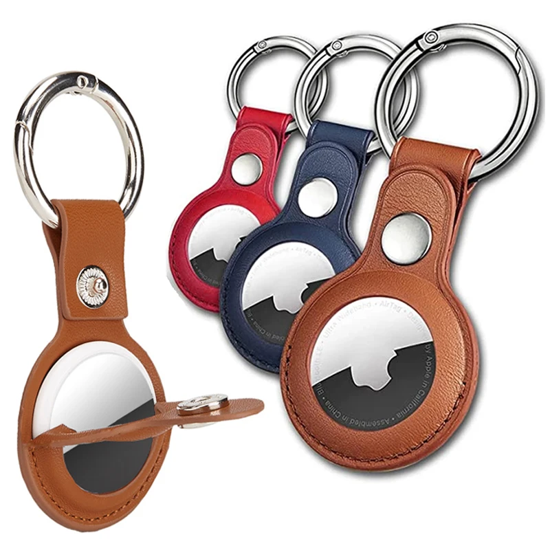 for Apple Airtag Case Keychain&PU Leather Air Tag Holder Protective Tracker Case with Loop Key Ring for AirTags Protective Cover