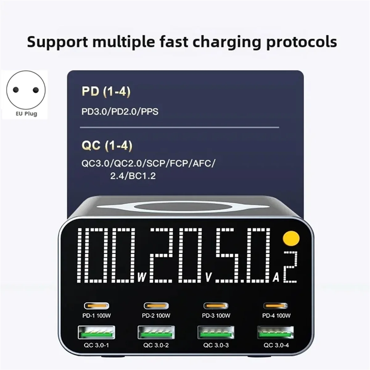 

NEW WLX-M1 120W 8 Ports USB Charger Station with Wireless Charging QC3.0 PD3.0 Quick Charge for IPhone 14 13 Xiaomi EU Plug