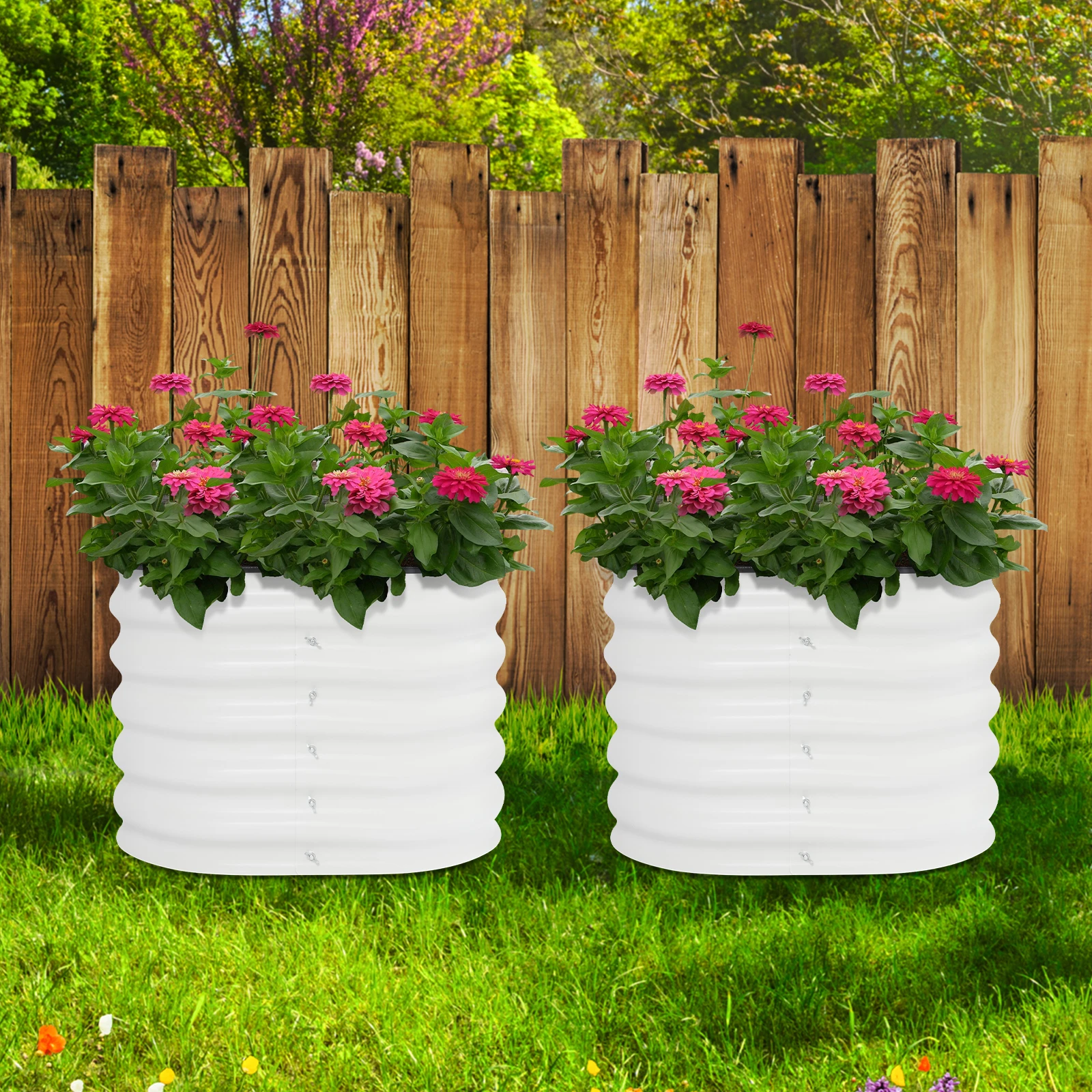 

2PCS Metal Round Raised Garden Bed Outdoor Garden Raised Planter Boxes Steel Raised Flower Bed Kit for Gardening for Vegetables