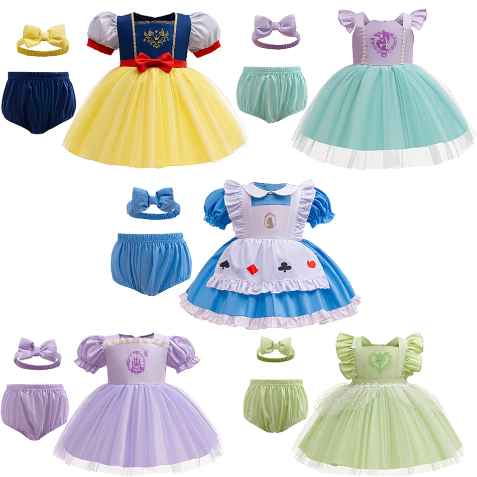 Baby Romper TUTU Dress With Headband 3Pcs Set Infant Baby Princess Girl Clothes Size 3-18M Cute Design Baby Dress Party Costumes