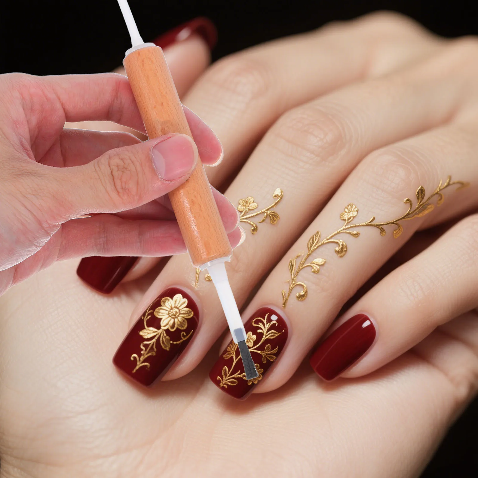 Ensemble de brosses à ongles, têtes remplaçables, manche en bois, outil de conception à Double extrémité pour Nail Art professionnel, brosse dure pour ongles, 1 ensemble