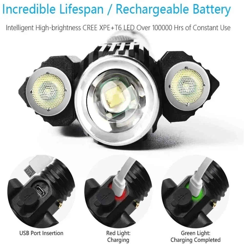التكتيكية مضيا 13000 لومينز 360 'قابل للتعديل USB الشعلة القابلة لإعادة الشحن 18650 مصباح يدوي زوومابلي إضاءة دراجة هوائية أفضل للتخييم