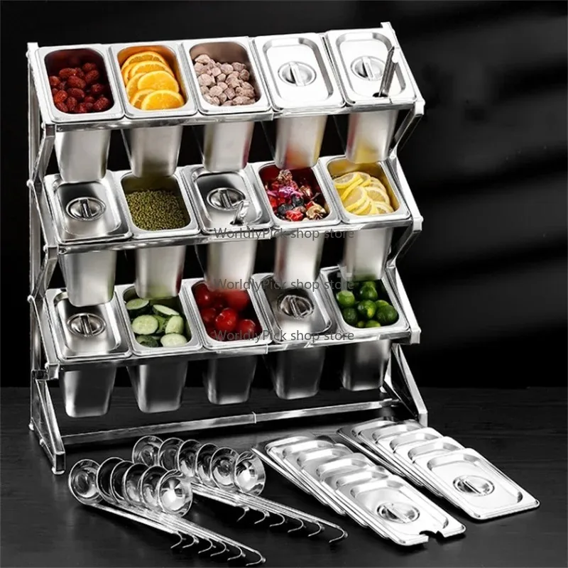 

rectangel square small basin 1/9 GN pan tray set Storage box with rack Stainless steel Bubble milk tea shop jam Seasoning box