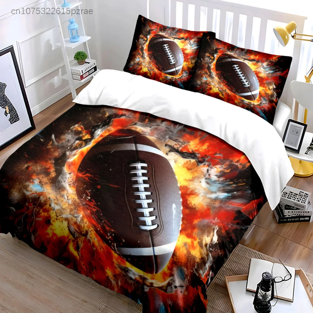Fiery American Football With Explosion Effect 3PCS Bedding Set Soft Duvet Cover Pillowcase Set For Teen Boys Bedroom